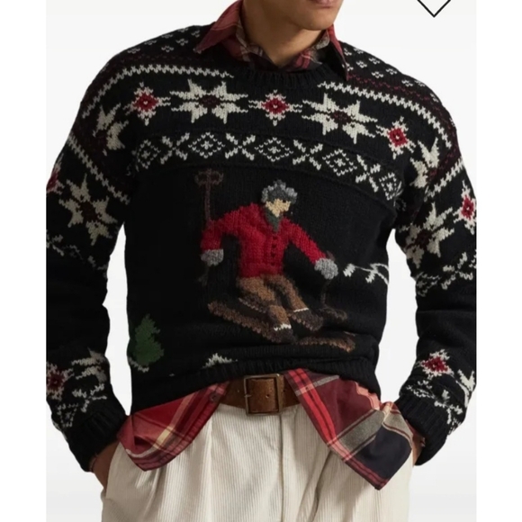 Polo Ralph Lauren Skier Graphic Crew Neck 100% Wool Sweater